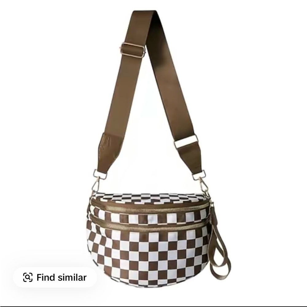 Brown and White Checkered Women's Bag